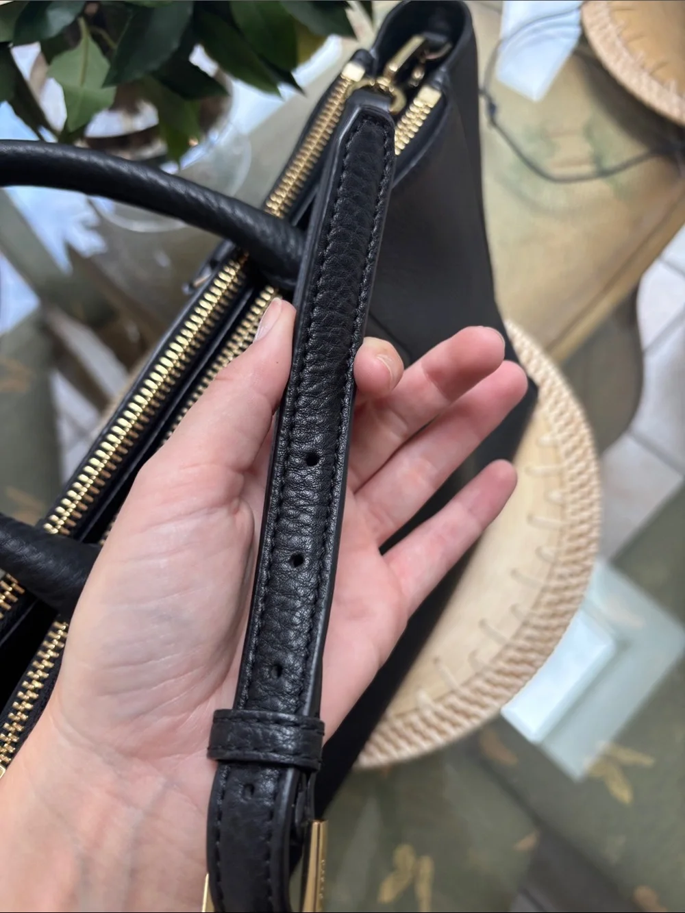 Tory Burch Robinson Double Zip Black Pebbled Leather Satchel Gold Hardware $575